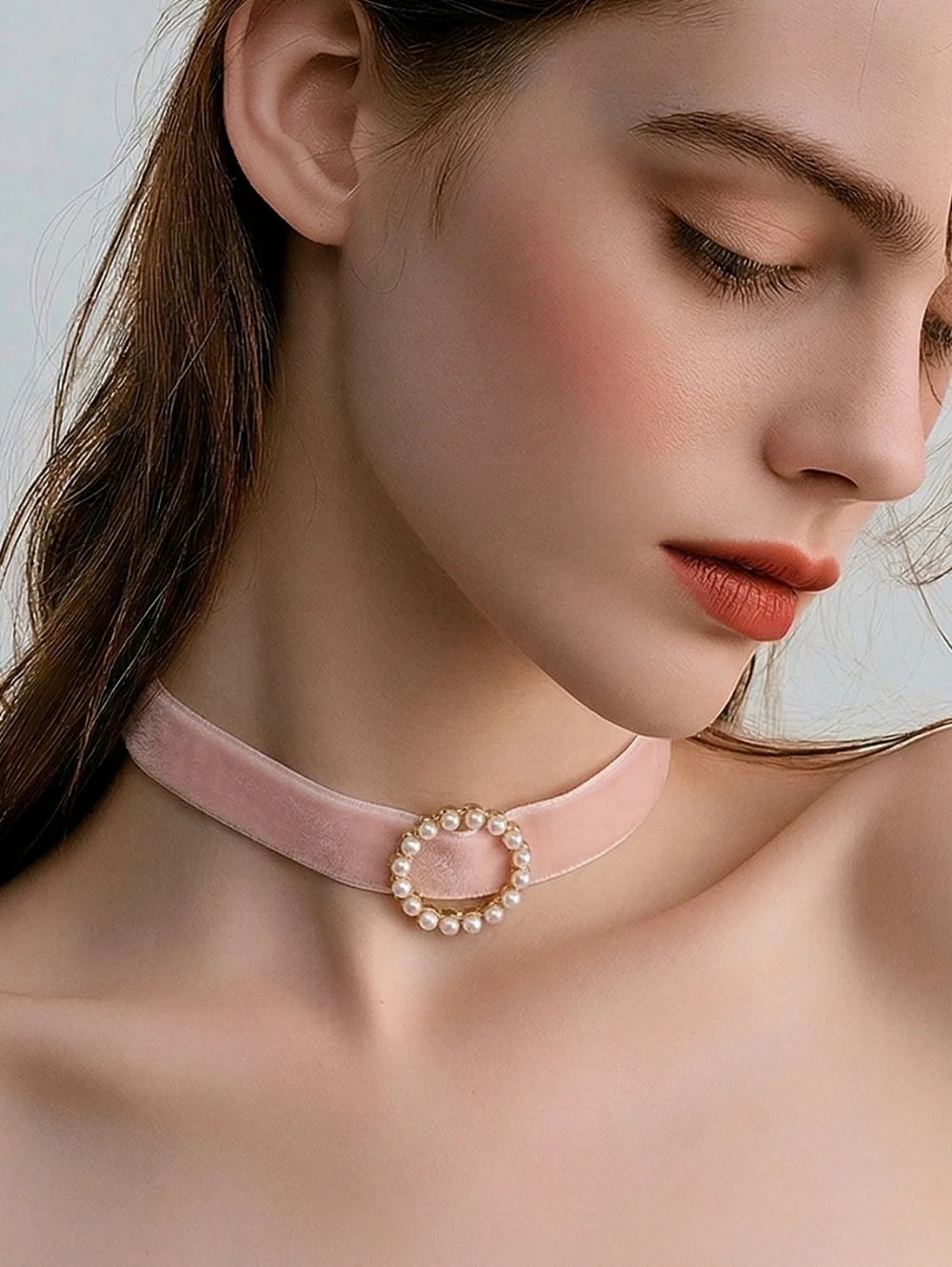 Pink Velvet Pearl Choker Necklace Romantic Coquette Feminine Soft Glam Summer